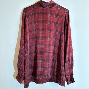 100% Silk Vintage Pendleton Burgundy Plaid Button Down Shirt